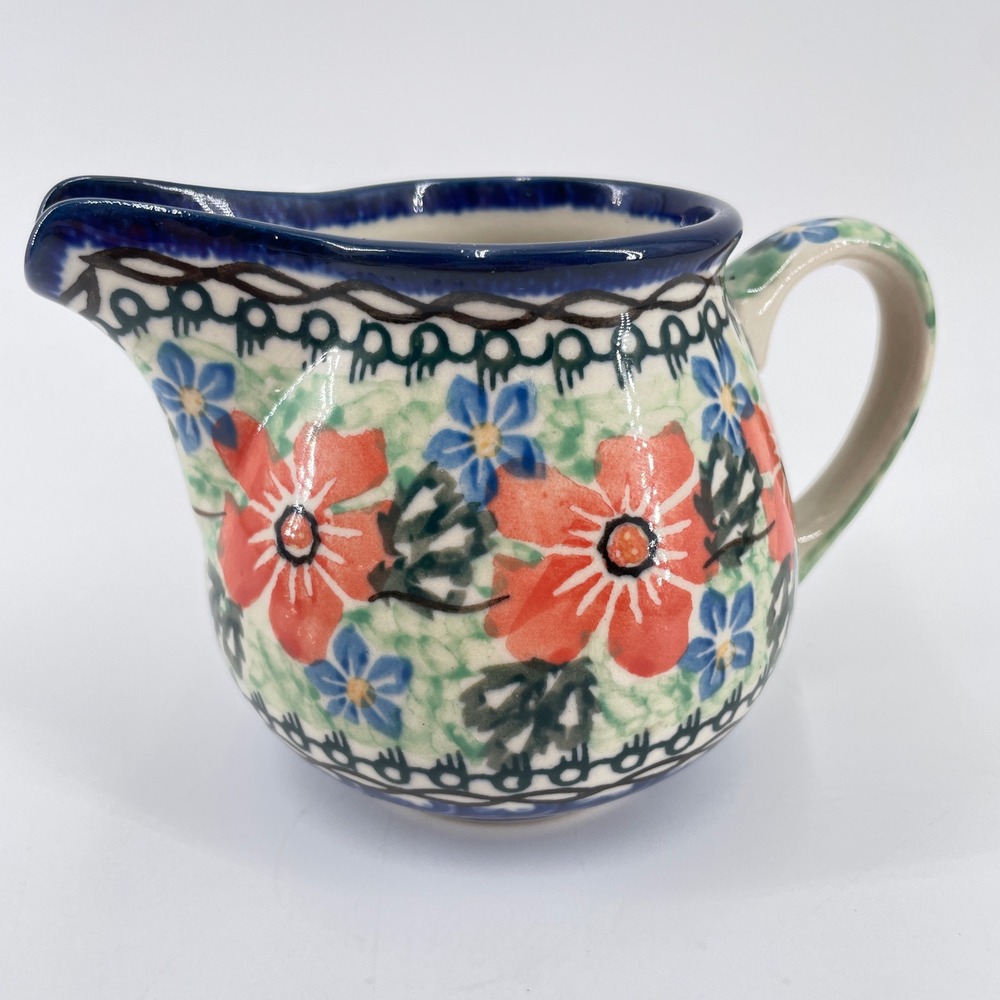 Boleslawiec Polish Pottery Unikat Creamer Floral 3.25in L. Lenkiewicz Handmade